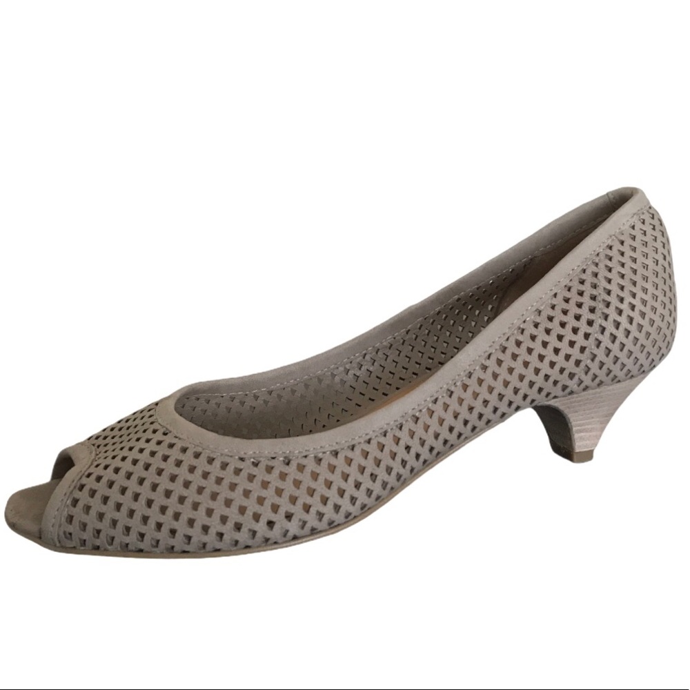 Minelli Perforated Suede Peep Toe Heel Shoes